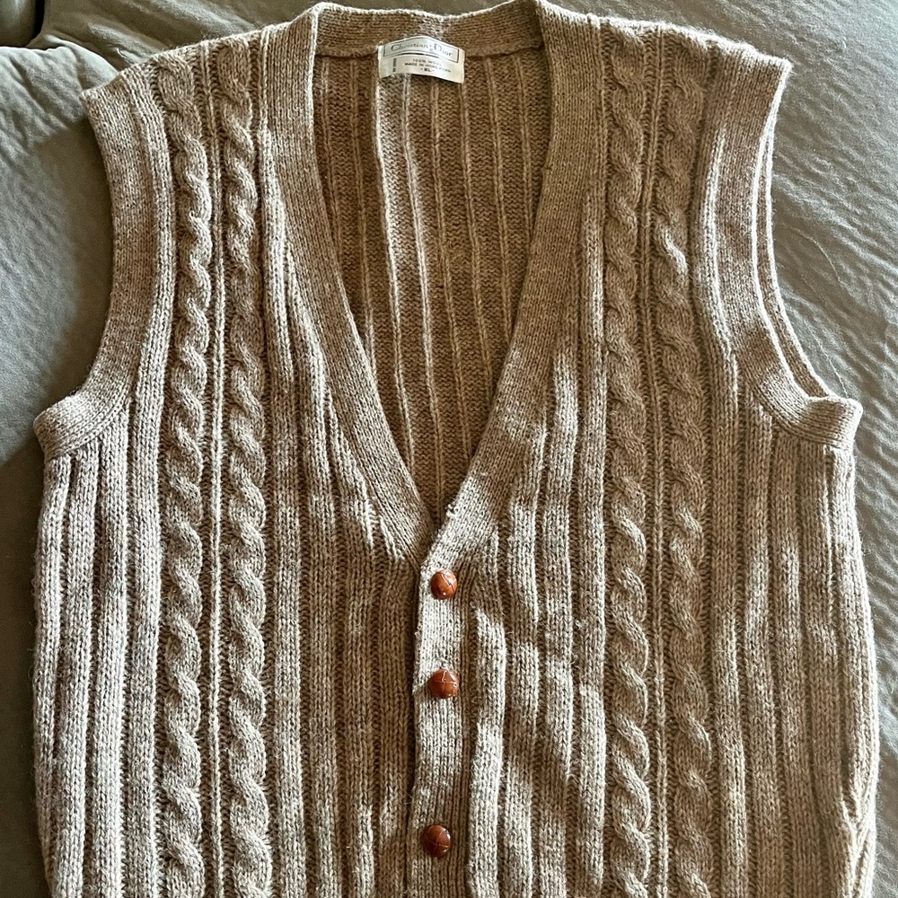 Vintage Christian Dior 100% Wool Sleeveless Cardigan XL